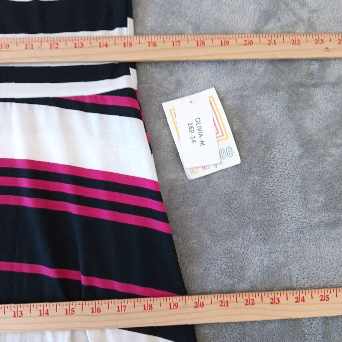 Vintage **LuLaRoe Olivia Medium Black Pink Stripe Asymmetric Long Skirt** User: LuLaRoe Olivia Medium Black Pink Stripe Asymmetric Long Skirt Size 32" / US 10 / IT 46 - 3 Thumbnail
