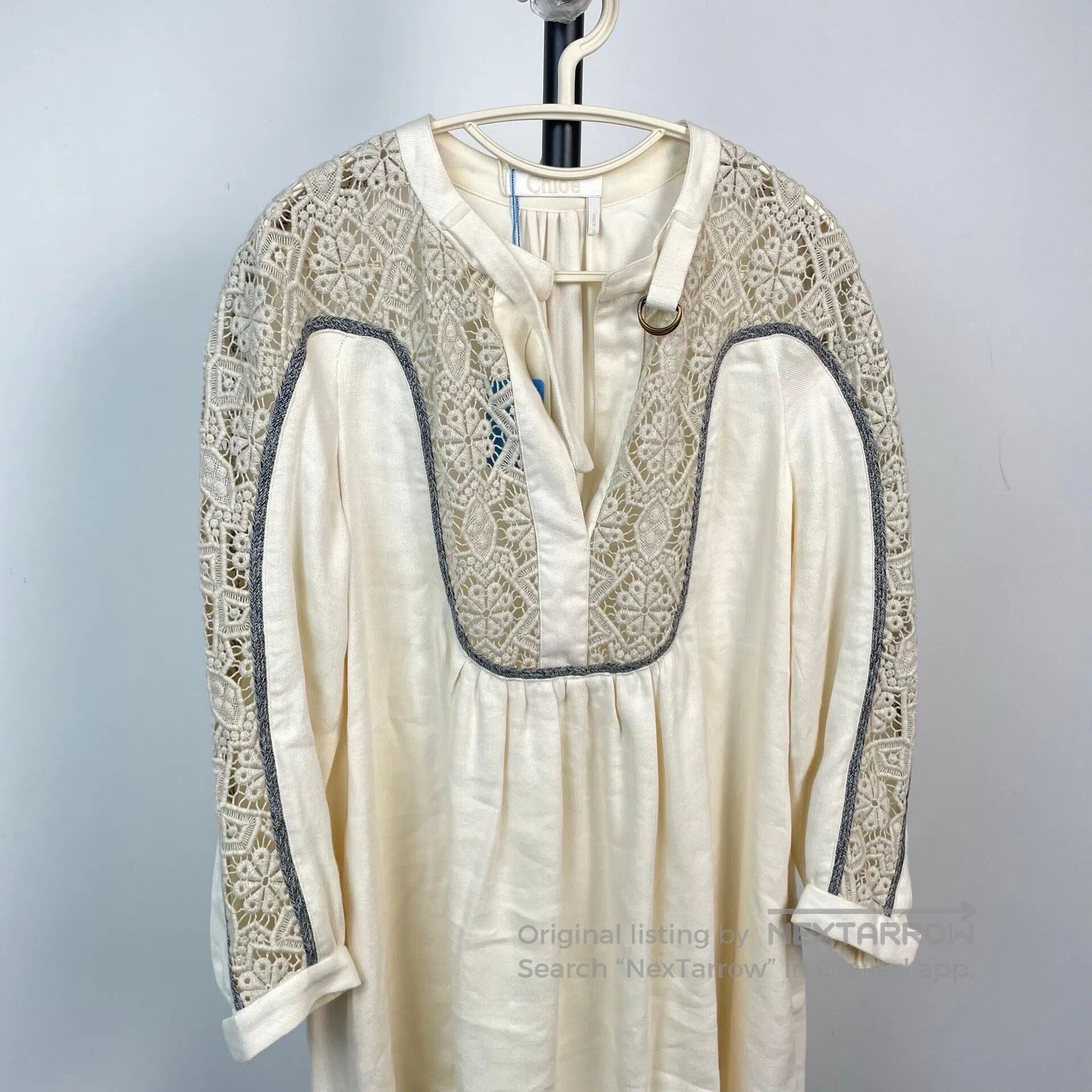 Chloe Chloe Ivory white openwork carved flower dress with gray| Size XXS / US 00 / IT 34 - 2 Thumbnail