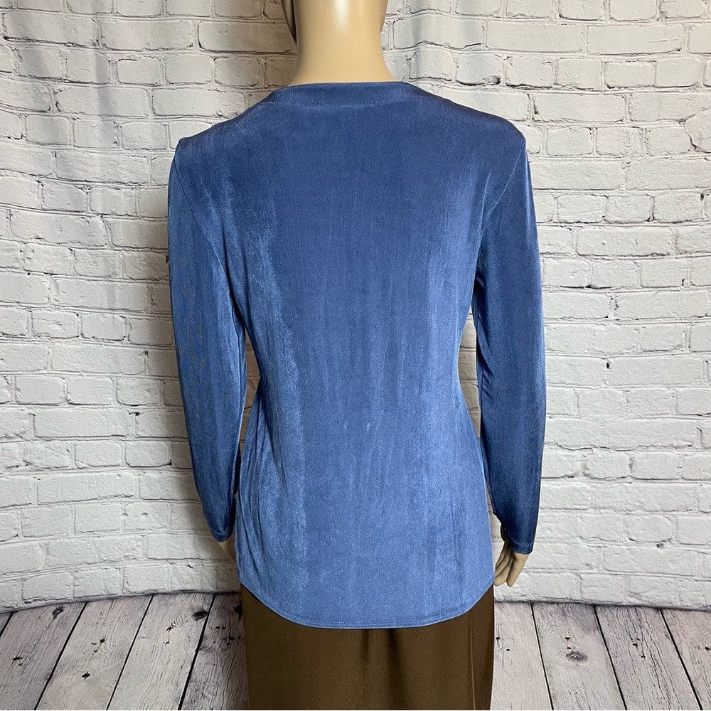 Chicos Chico's Travelers Blue Liquid Knit Embroidered Open Front C Size S / US 4 / IT 40 - 5 Thumbnail