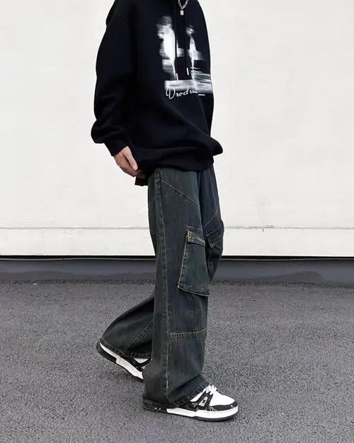 VIBE vintage washed distressed patchwork multi-pocket work jeans Size US 34 / EU 50 - 3 Thumbnail