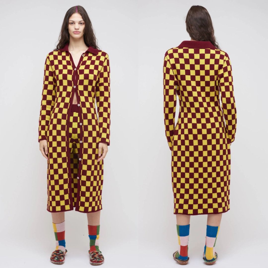 The Elder Statesman The Elder Statesman | Red & Yellow Checkered Cashmere Cardi Size S / US 4 / IT 40 - 15 Thumbnail