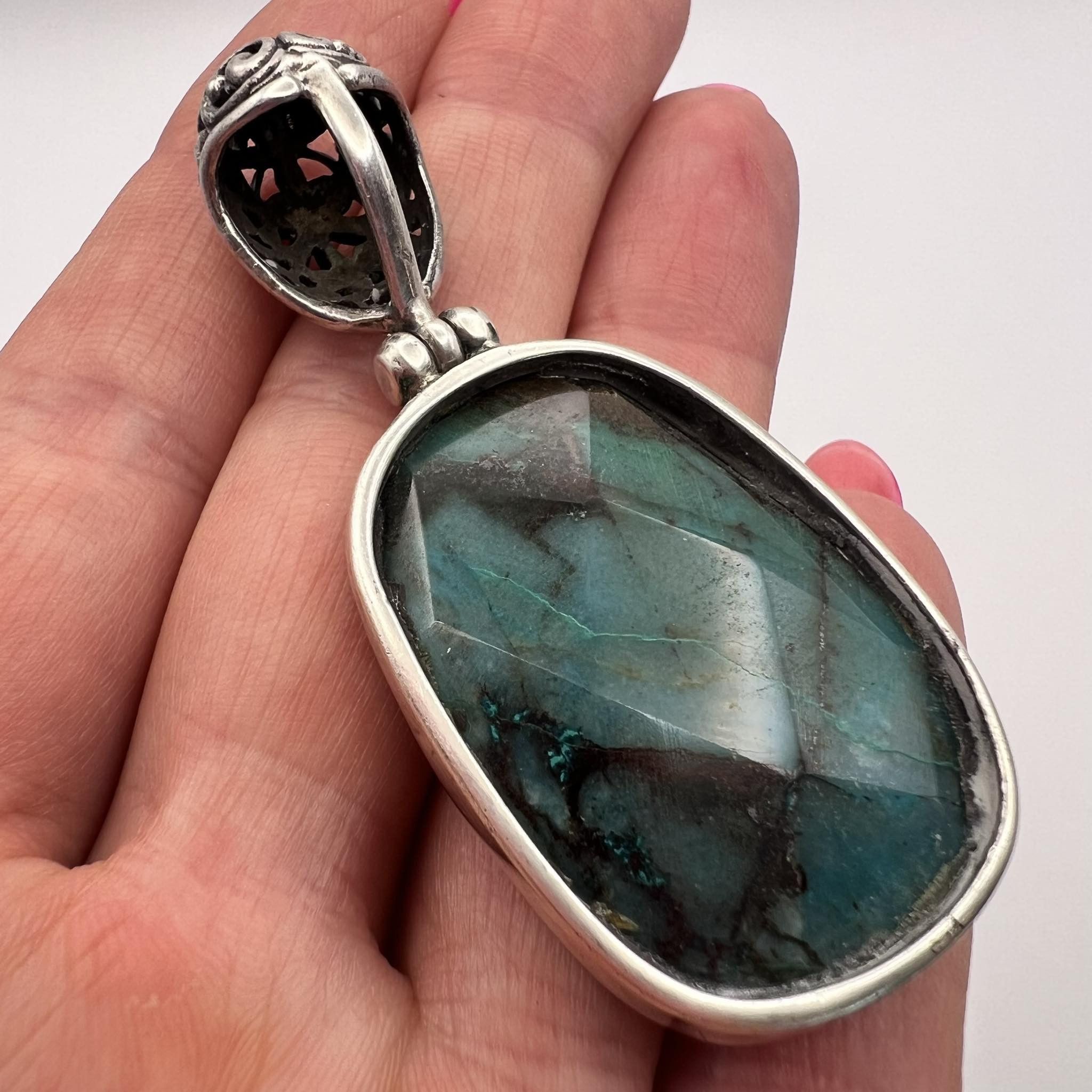 Vintage Vintage Jewelry Silver 800 Pendant Natural Chrysocolla Stone Size ONE SIZE - 6 Thumbnail