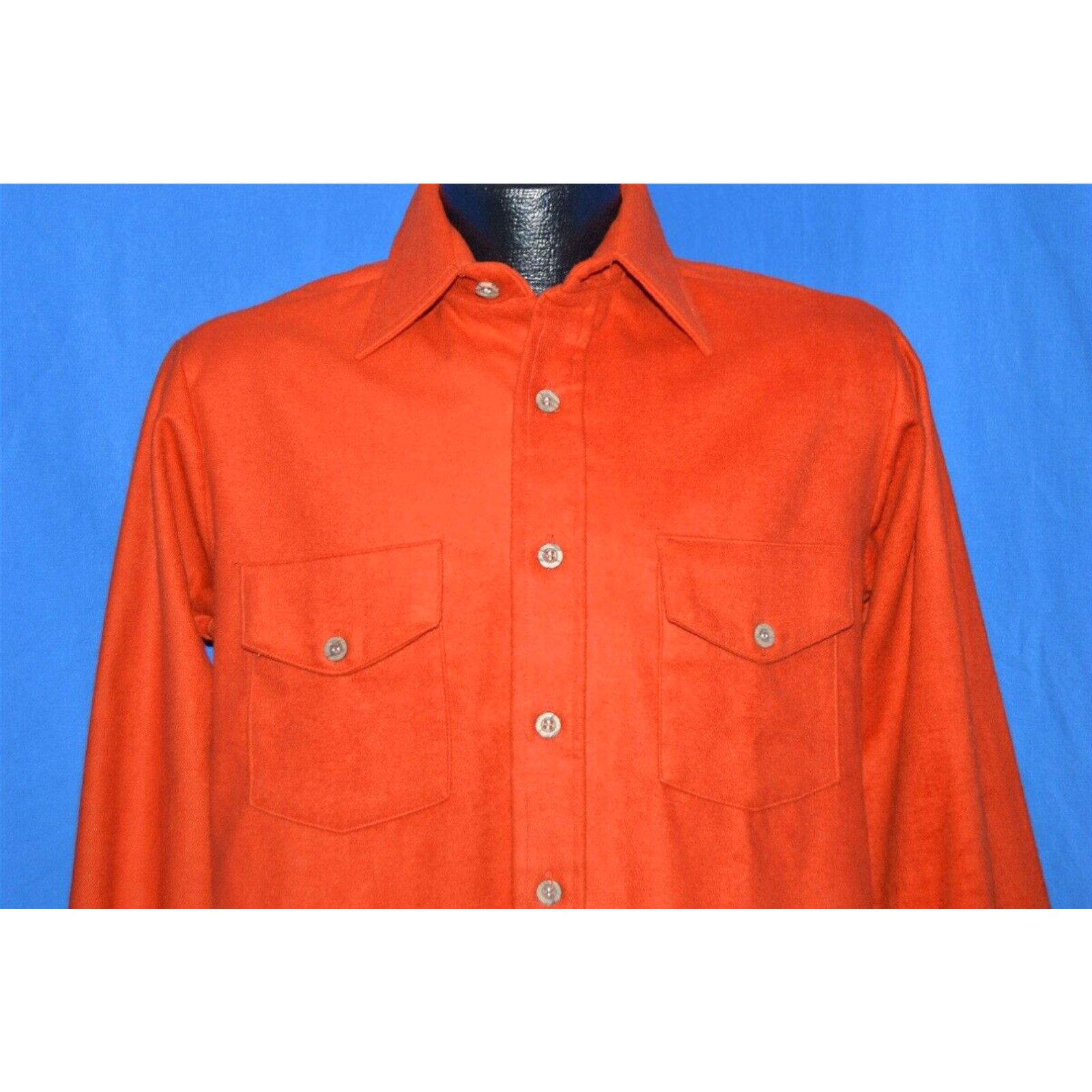 image of Vintage 70's Loncraft Burnt Orange Cotton Flannel Crisp Deadstock Shirt Small S in White, Men's