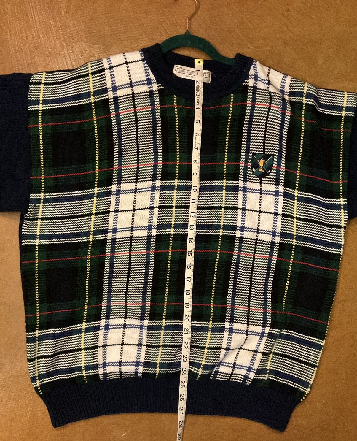 John Ashford John Ashford Men's Blue and Green Plaid Crewneck Sweater Size US XL / EU 56 / 4 - 4 Thumbnail