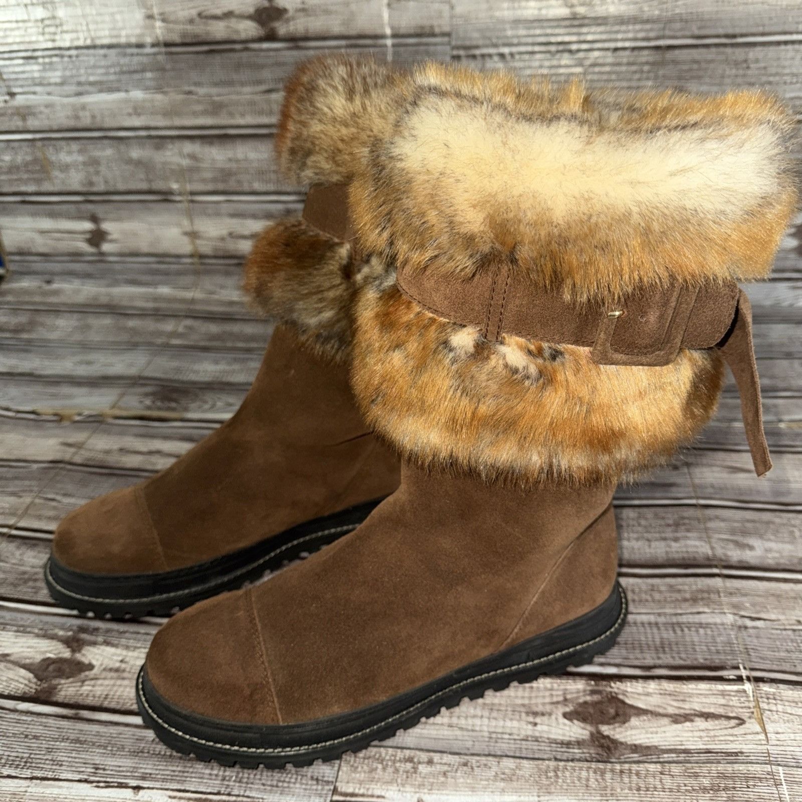 Stuart Weitzman Stuart Weitzman Slip On Cap Toe Fox Fur Trim Suede Boots Siz Size US 7 / IT 37 - 1 Thumbnail