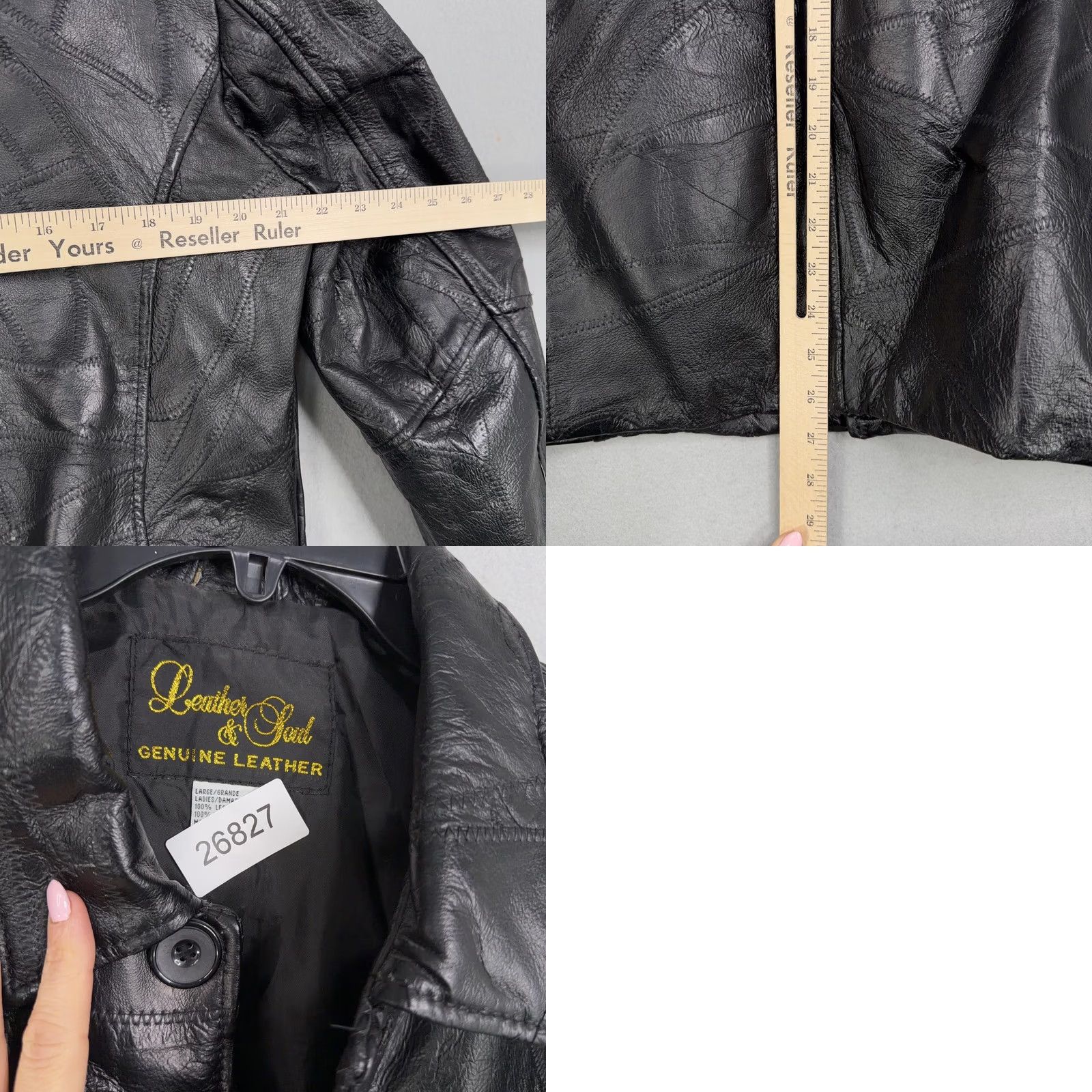 Vintage Leather & Soul Jacket Women's Large Black Genuine Leather Button Front Patchwork Short Coat - Casual, Classic, Lined, Pockets, Fall/Winter Size L / US 10 / IT 46 - 8 Thumbnail
