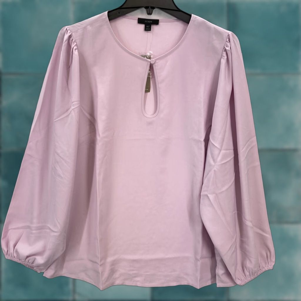J.Crew J.Crew Puff Sleeve Satin Back Crepe Top Women's XL Tall Pink Keyhole Neckline Shirt Size XL / US 12-14 / IT 48-50 - 1 Thumbnail