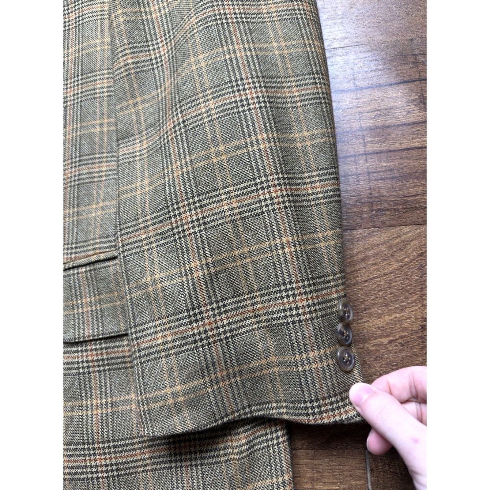 Vintage Arnold Brant Coat Mens 46 Brown Ethomas Wool Cashmere Glen Plaid Blazer Sport Men 46R Size 46R - 5 Thumbnail