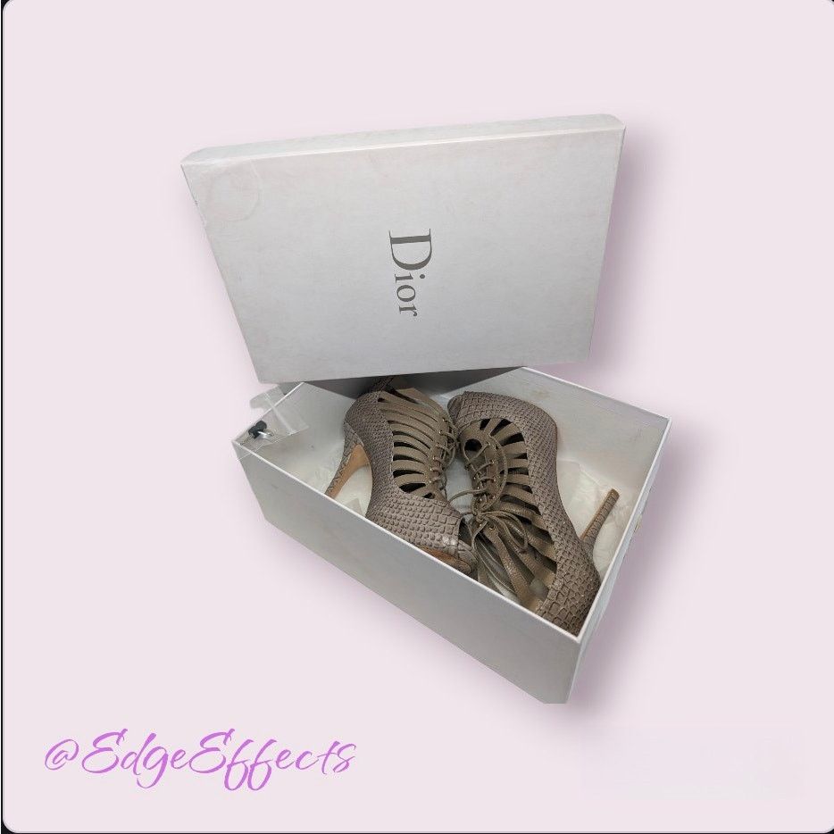 CHRISTIAN DIOR Taupe Python Caged High Heel Booties 7 w/Box