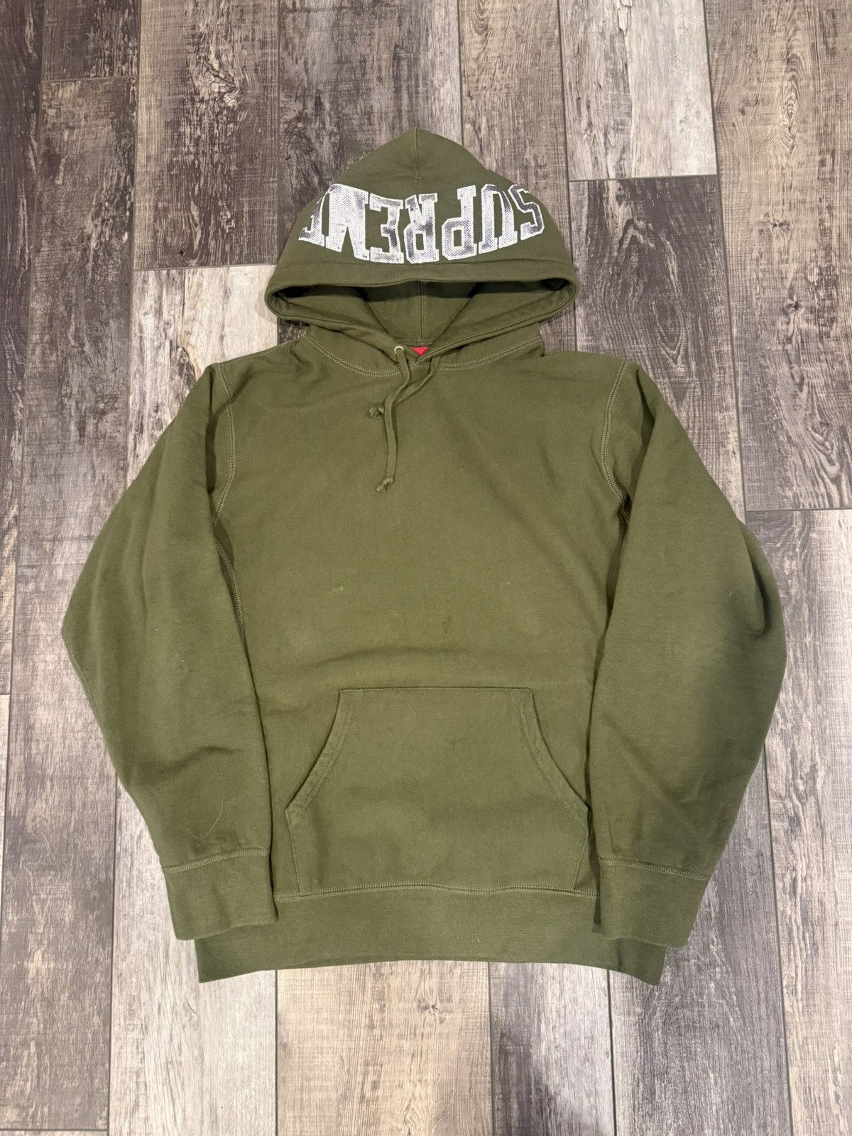 SUPREME SEQUIN ARC HOODIE SWEATSHIRT DARK OLIVE SIZE L SS19
