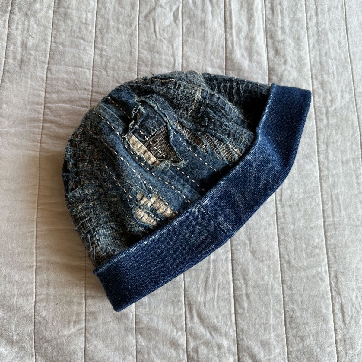Kapital Boro Patchwork Trashed Reversible Beanie Sashiko Fisherman Size ONE SIZE - 4 Thumbnail