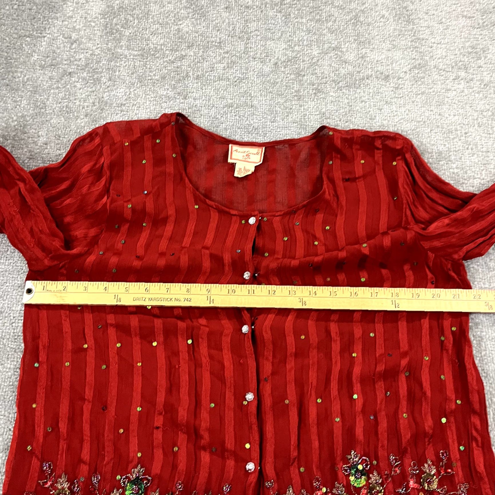 Vintage April Cornell Women's Button-Up Blouse Large Red Sequin Sheer Casual, Workwear, Travel Size L / US 10 / IT 46 - 6 Thumbnail