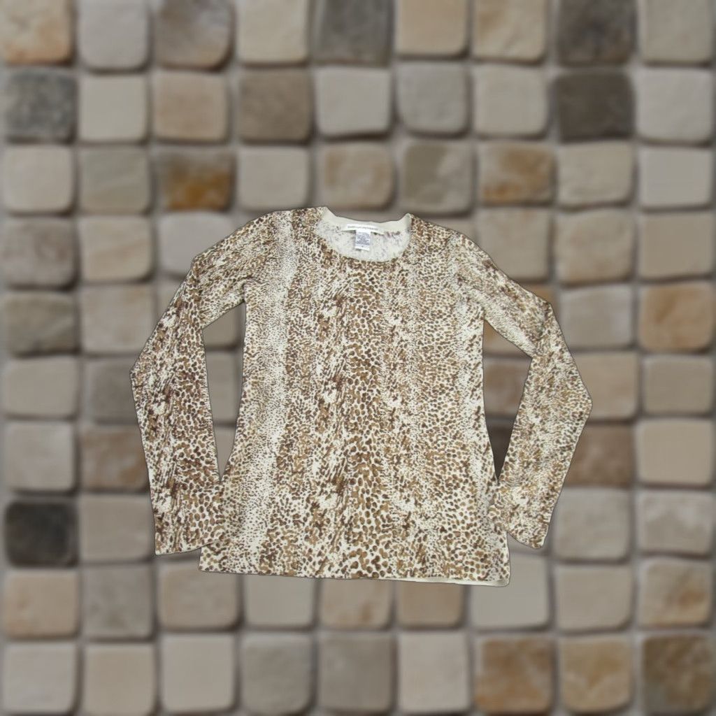 Diane von Furstenberg Diane von Furstenberg Shirt Womens Petites P Beige Animal Print Multicolor Collared Pullover Blouse Casual 90s Animals Womens Size S / US 4 / IT 40 - 1 Thumbnail