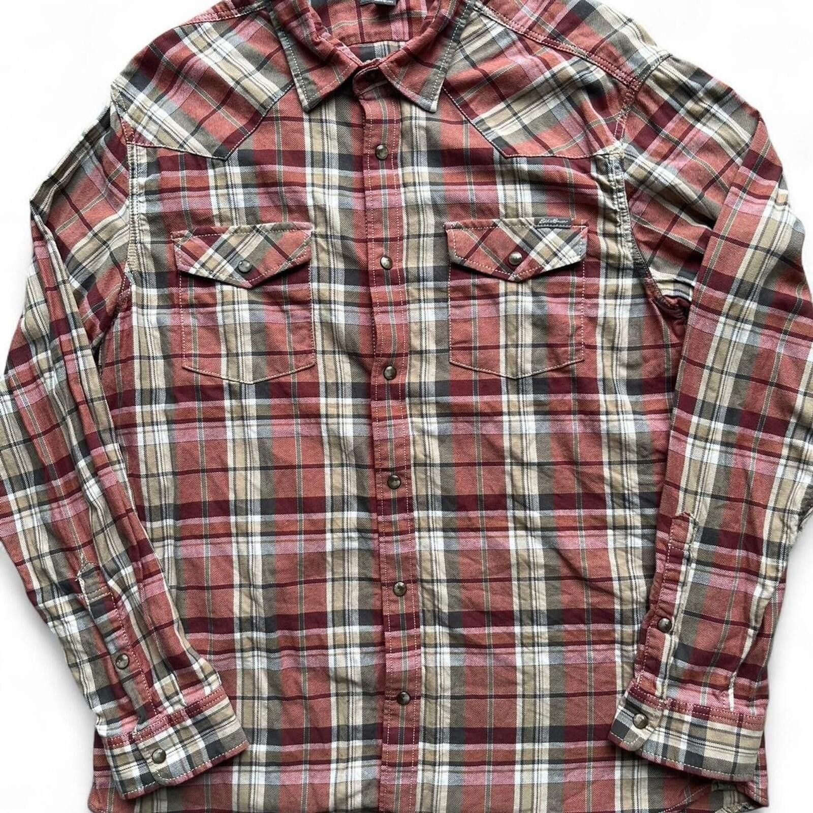 Eddie Bauer Eddie Bauer Snap Button Plaid Mens Large Long Sleeve Flannel Size US L / EU 52-54 / 3 - 1 Thumbnail