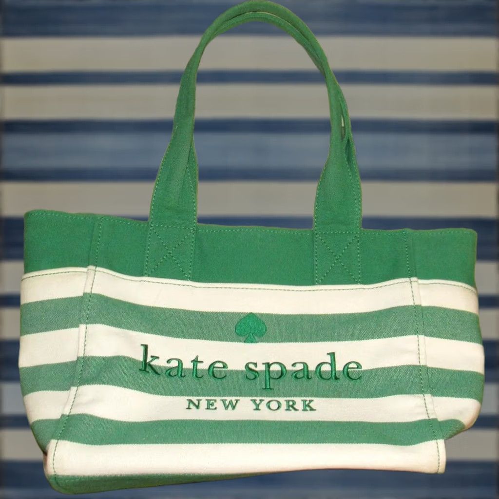 Vintage KATE SPADE Green Striped Canvas Tote Bag Size ONE SIZE - 1 Thumbnail