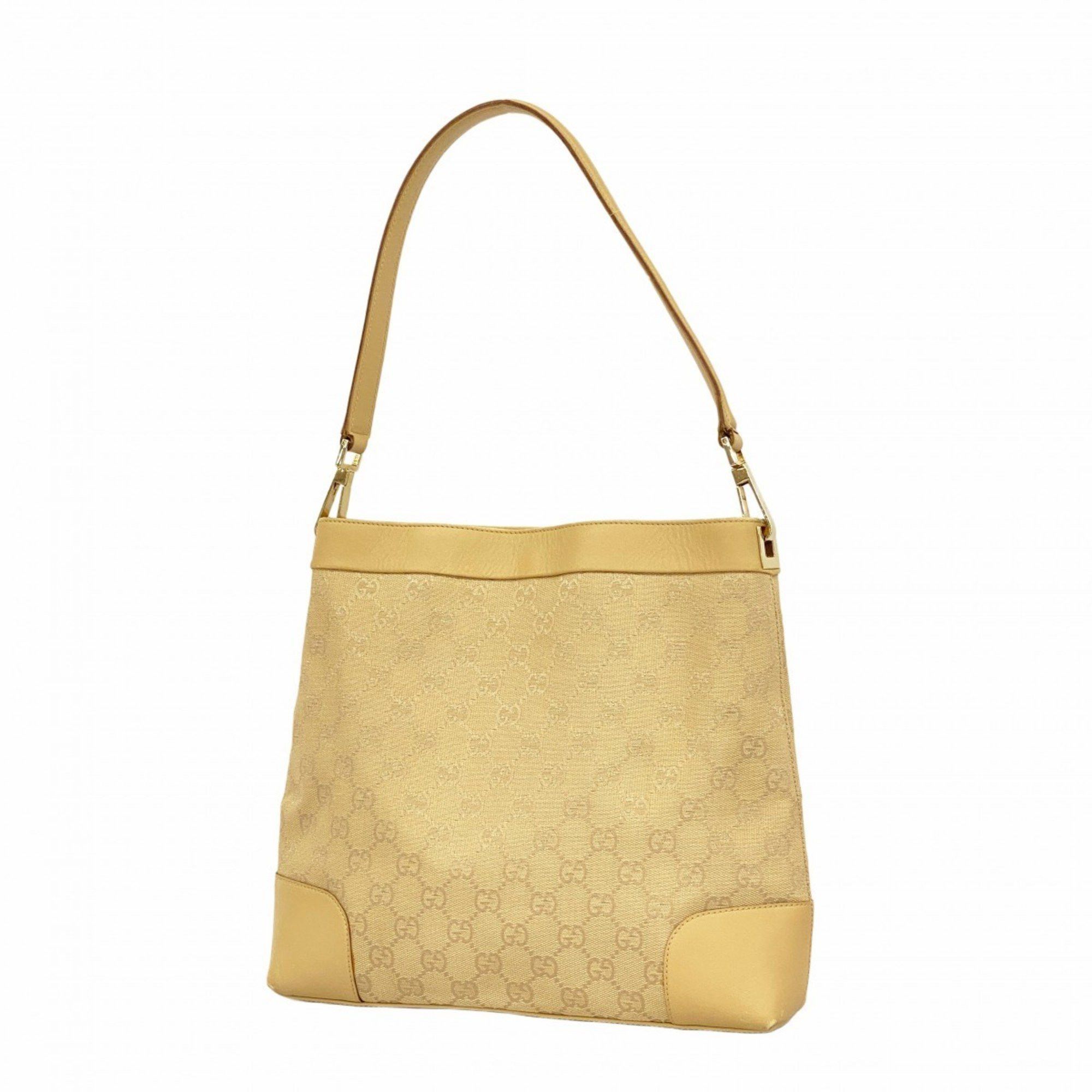 Gucci Shoulder Bag GG Canvas 33900 Leather Beige Champagne Women's