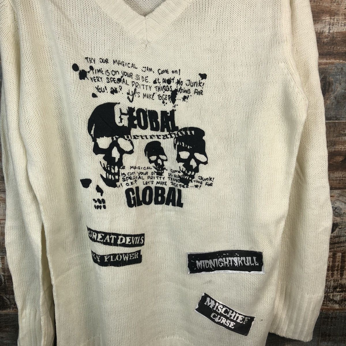 Japanese Brand Das Ziel White skull punk Knitwear #A1888 Size L / US 10 / IT 46 - 9 Thumbnail