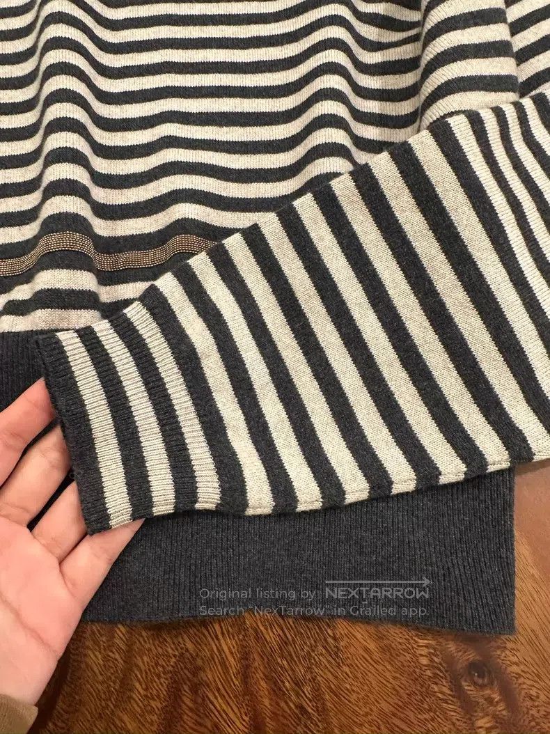 Brunello Cucinelli Brunello Cucinelli Studded Striped Wool Knit Sweater Size M / US 6-8 / IT 42-44 - 6 Thumbnail