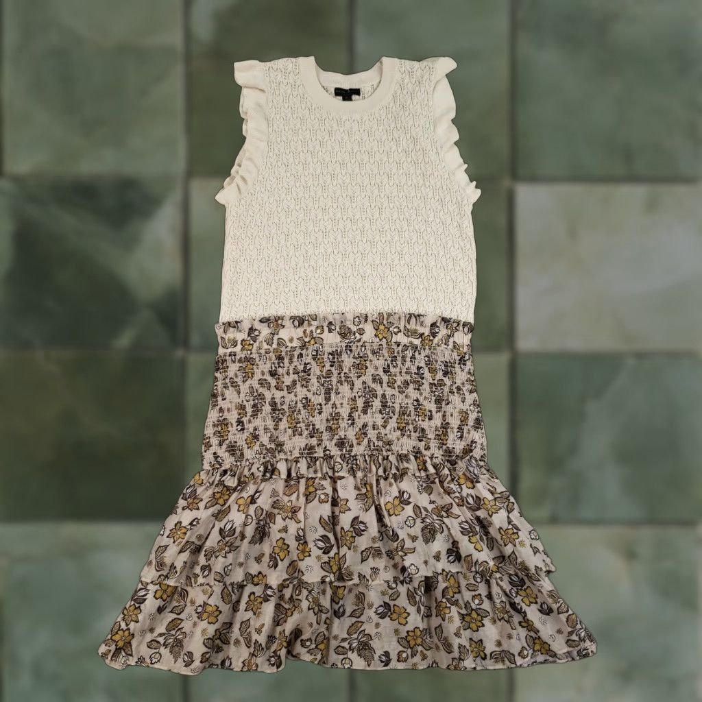 Anthropologie Current Air Dress Womens XL Beige Brown Layered Ruffled Midi Dress Size XL / US 12-14 / IT 48-50 - 1 Thumbnail