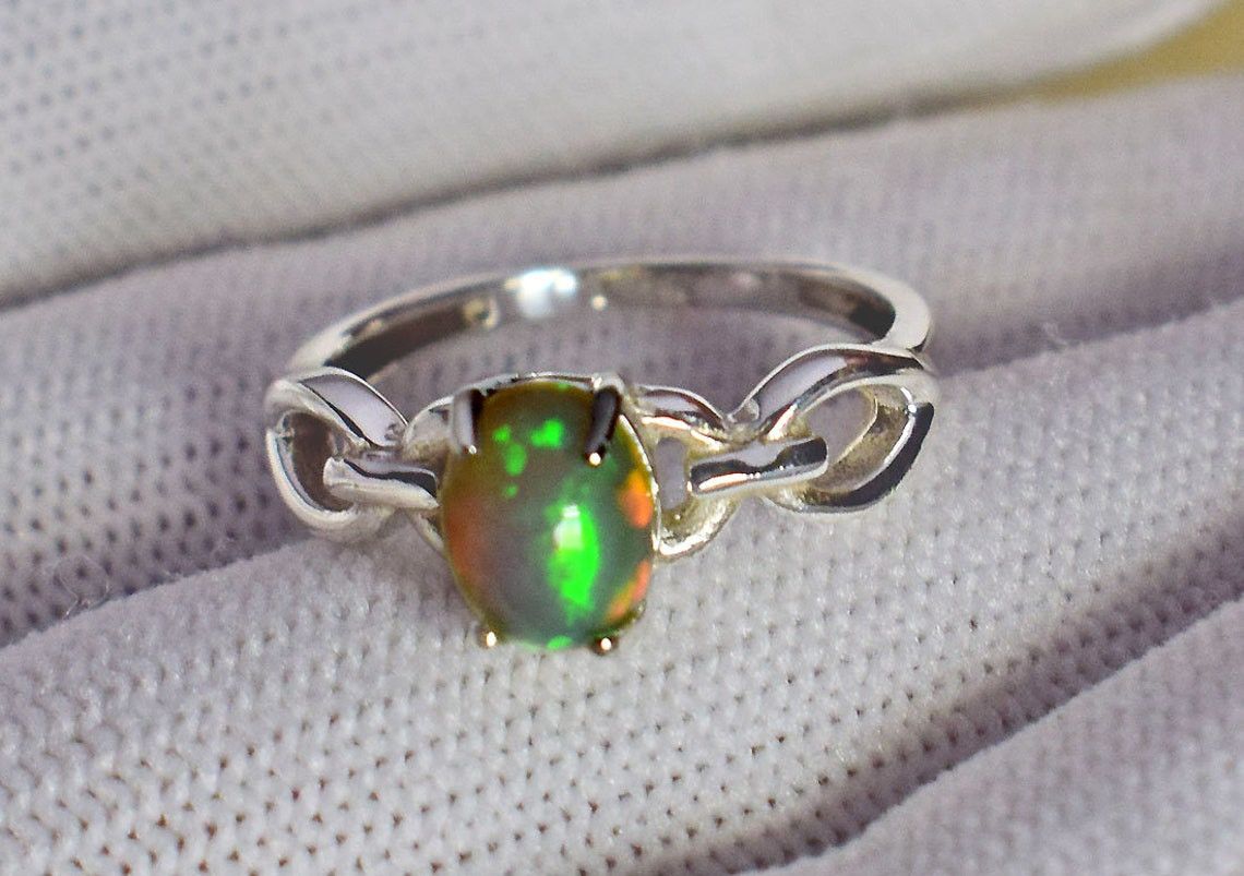 Handmade AA Ethiopian Opal Ring: 925K Silver, October Birthstone Size ONE SIZE - 2 Thumbnail