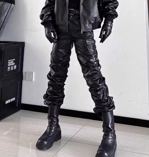 Leather Long Ruched Soft Black Pu Leather Stacked Pant Size US 30 / EU 46 - 8 Thumbnail