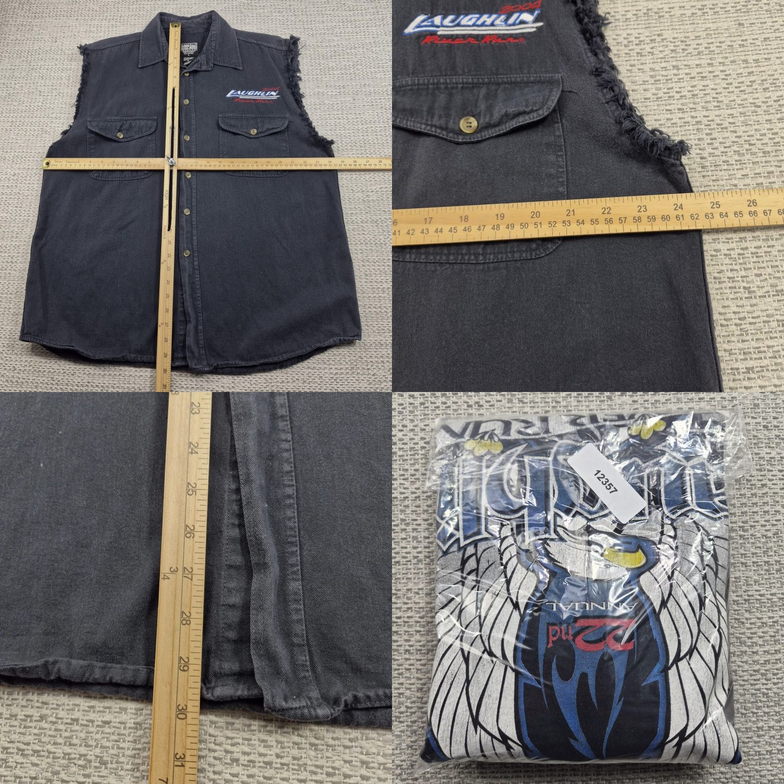 Vintage VINTAGE Laughlin River Run Shirt Mens Large Black Denim Sleeveless Eagle 2004 Size US L / EU 52-54 / 3 - 8 Thumbnail