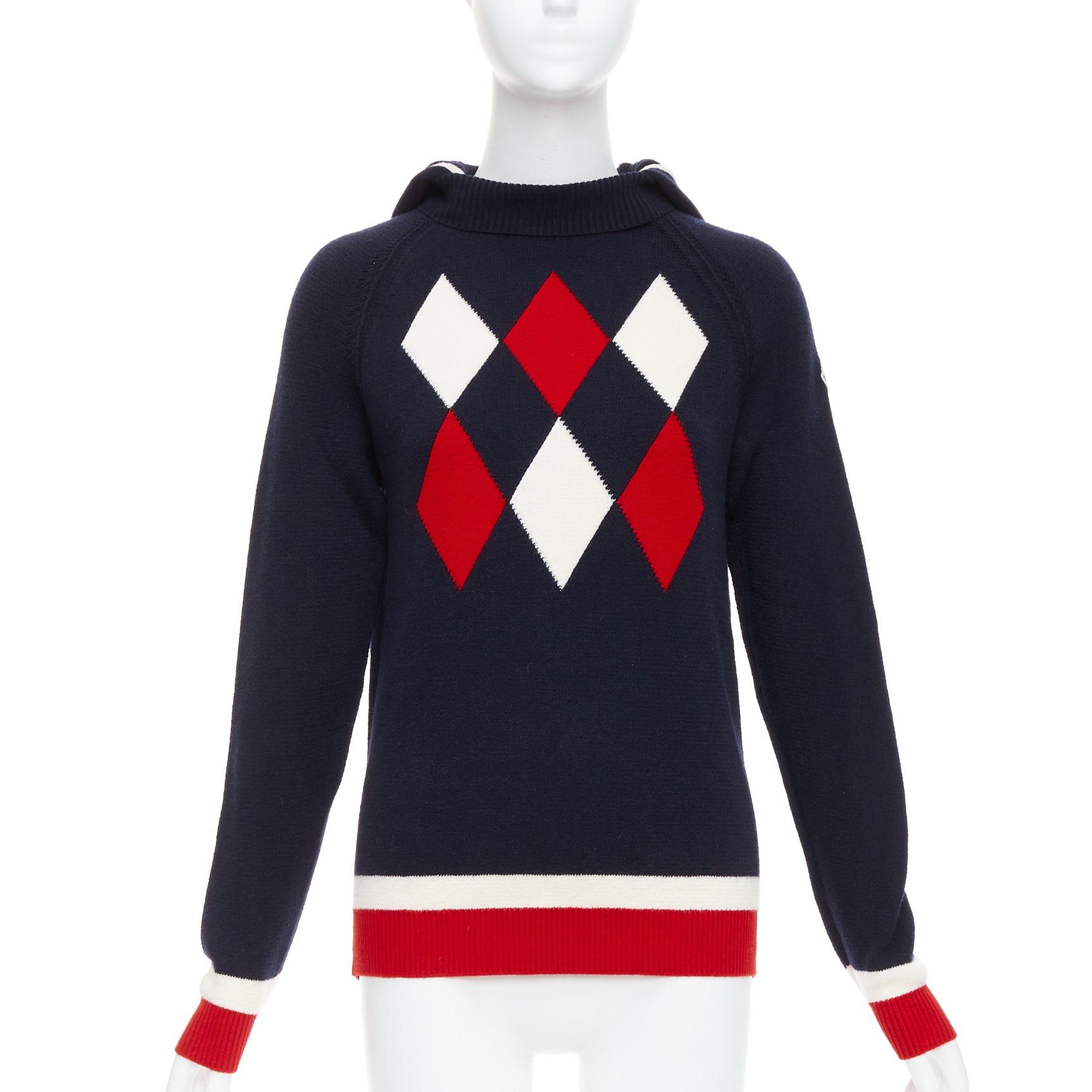 Moncler MONCLER 2017 red navy white wool argyle turtleneck sweater top XS Size XS / US 0-2 / IT 36-38 - 1 Thumbnail