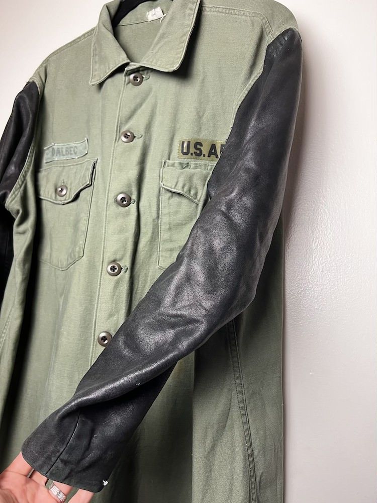 Vintage Vintage 60's-70's US Army Shirt Jacket w Leather Sleeves Size US S / EU 44-46 / 1 - 10 Thumbnail