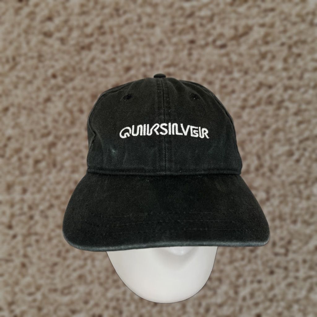 Quiksilver Hat Cap Strap Back Adult One Size Black Cotton Baseball Cap Mens 90s Beach Casual Adjustable