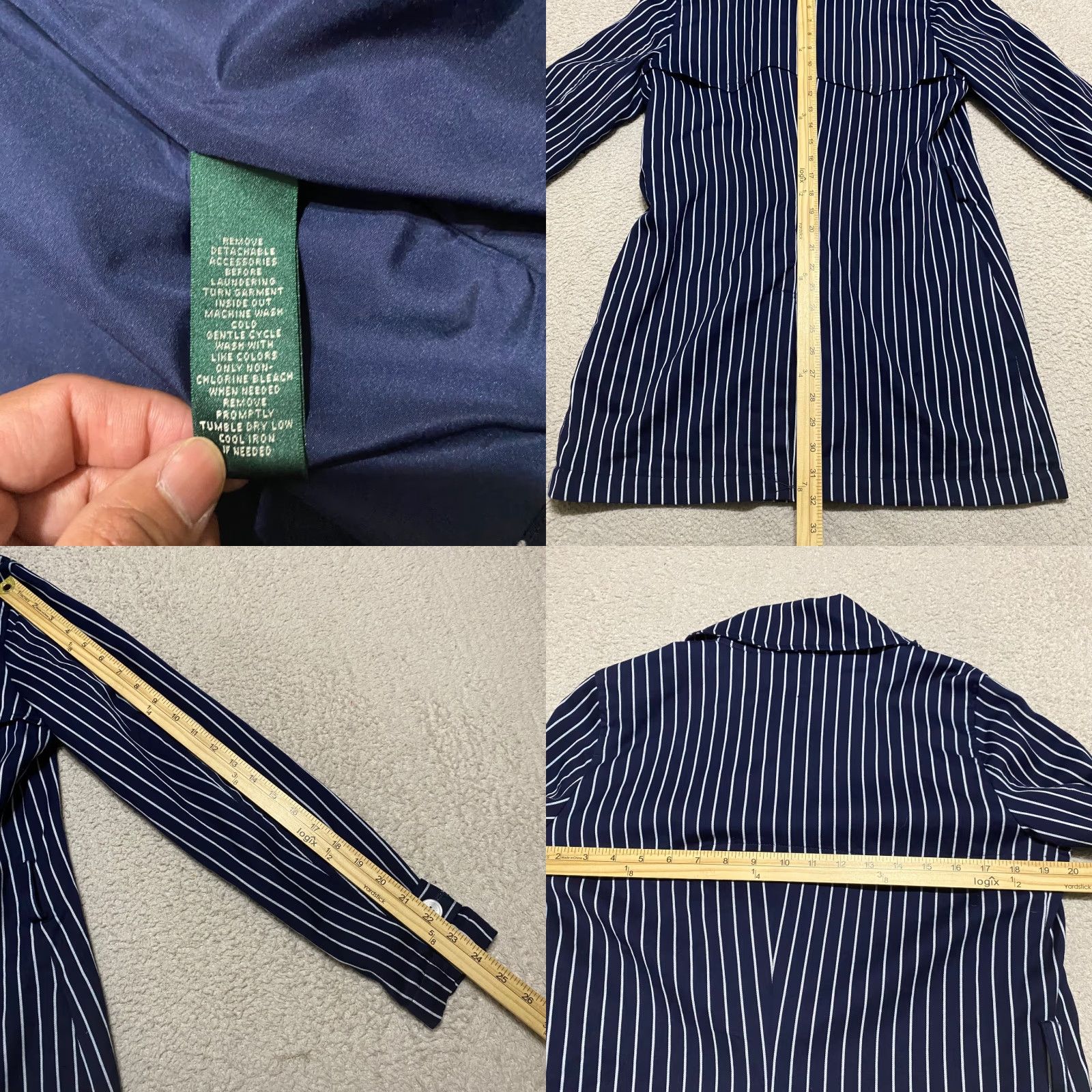 Ralph Lauren Lauren Ralph Lauren Womens Trench Coat Blue Striped Lined Cotton Mid-Length Long Sleeve Small SS Regular Womens - 90s? No, just title. Size S / US 4 / IT 40 - 8 Thumbnail