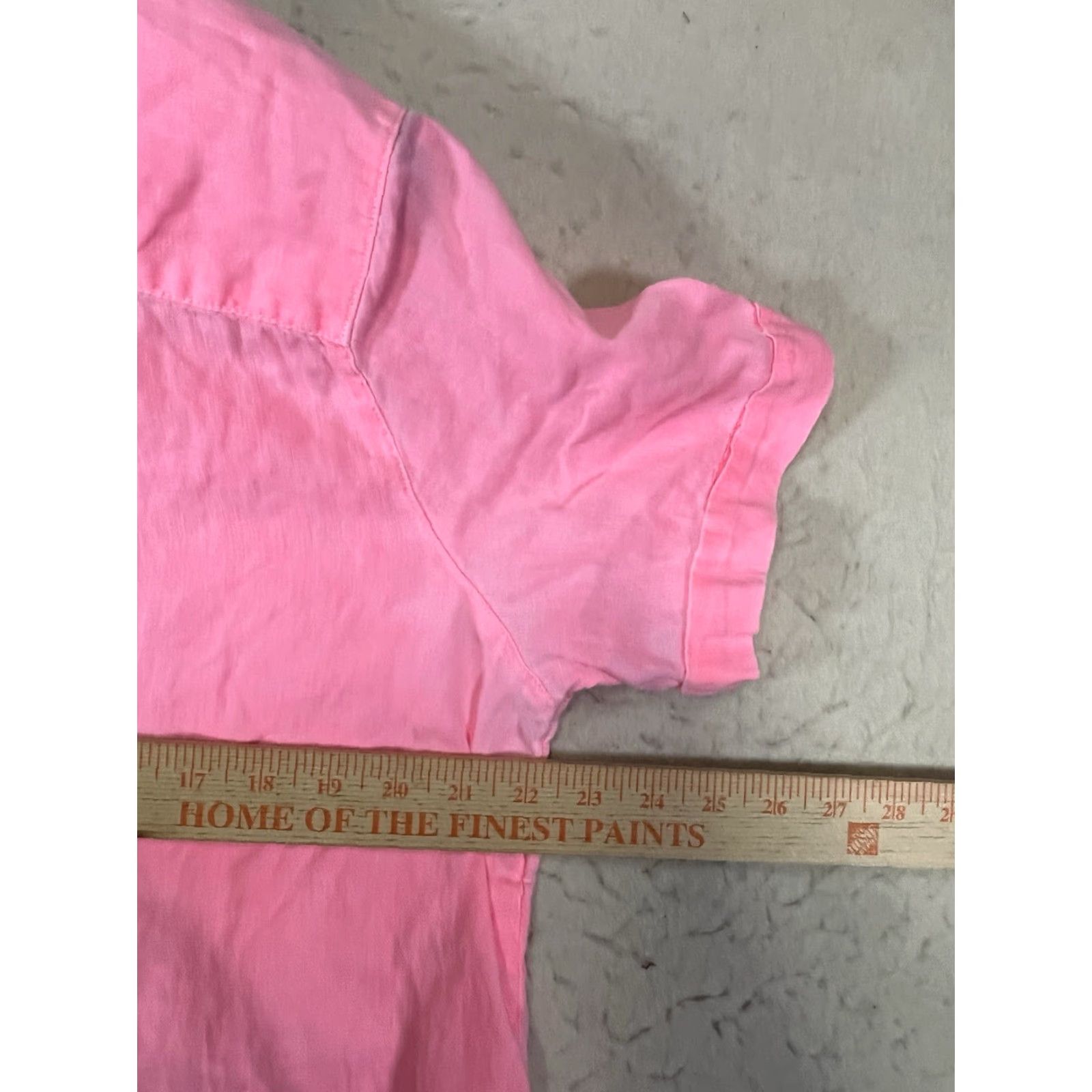 Pinko Sigrid Olsen Blouse Shirt Women XL Pink Linen Short Sleeve V-Neck Pullover Casual Travel Tunic Button Front Easy Care Lightweight Machine Washable Size XL / US 12-14 / IT 48-50 - 3 Thumbnail