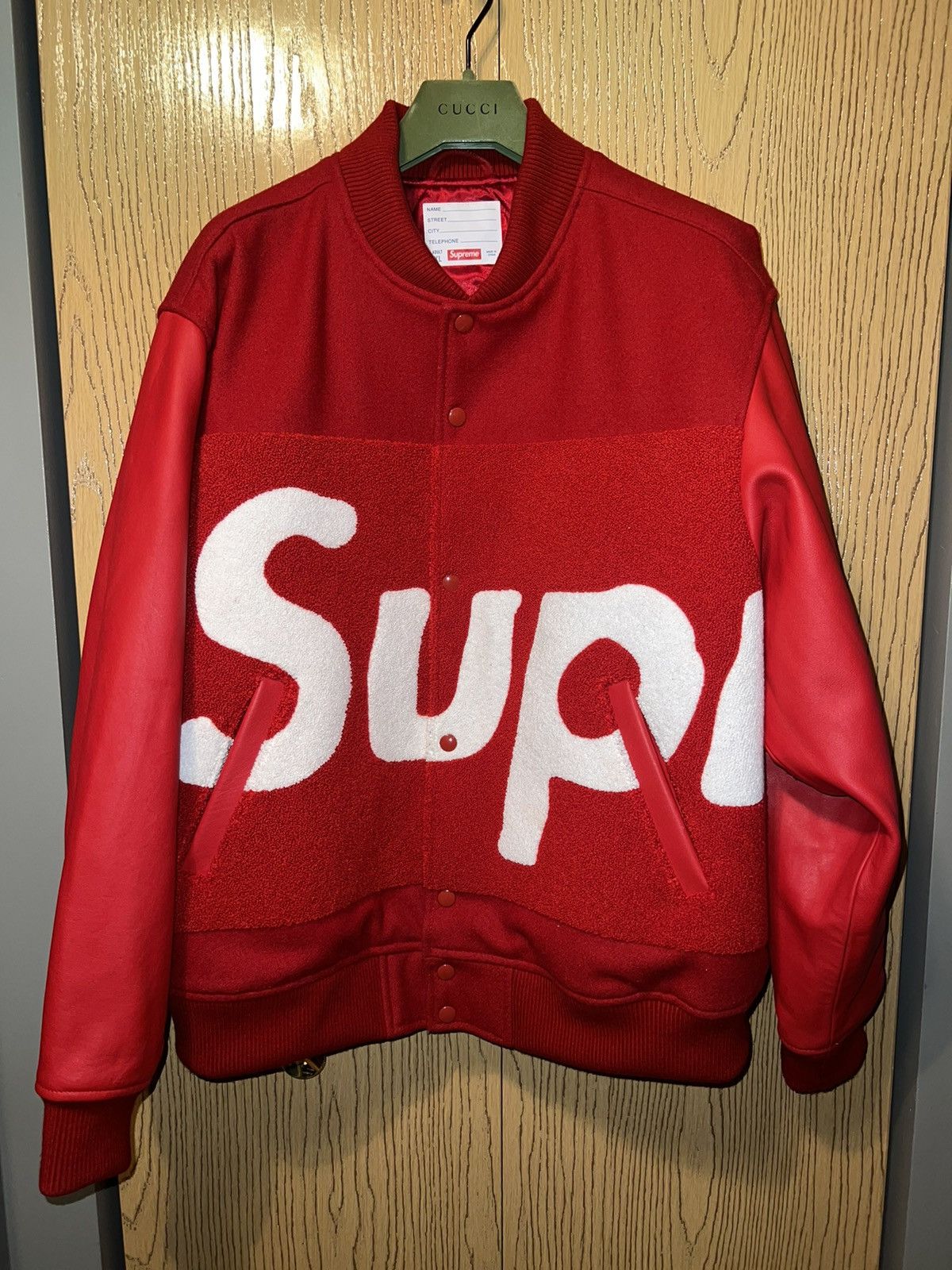 image of Supreme Big Logo Chenille Varsity Jacket Red Size Xl, Men's