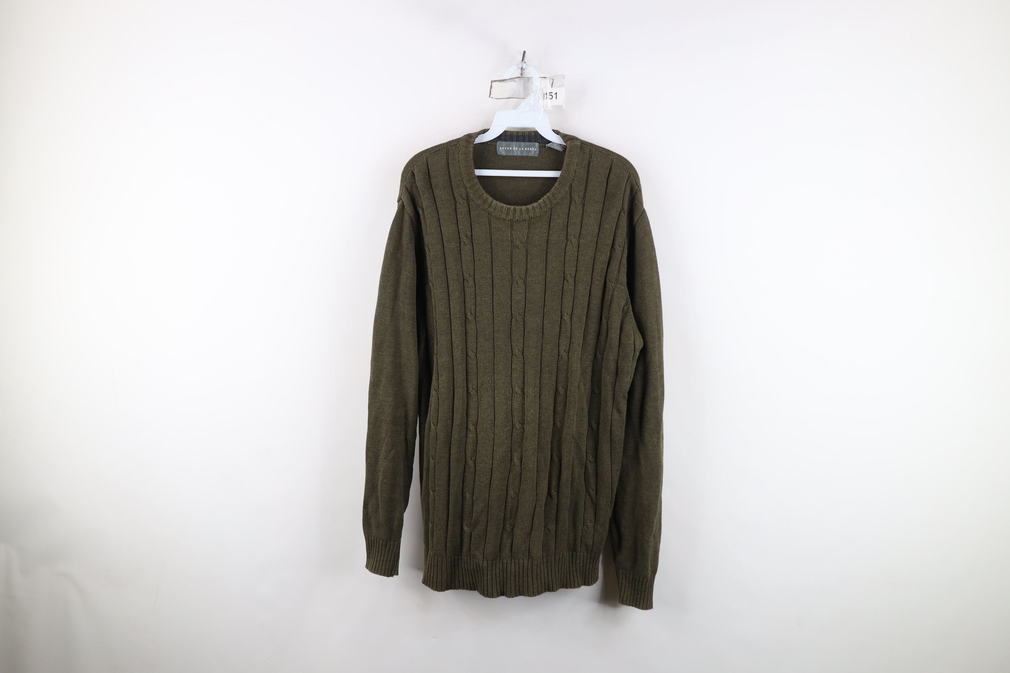 Vintage Vintage 90s Streetwear Blank Chunky Cable Knit Sweater Green Size US L / EU 52-54 / 3 - 1 Thumbnail