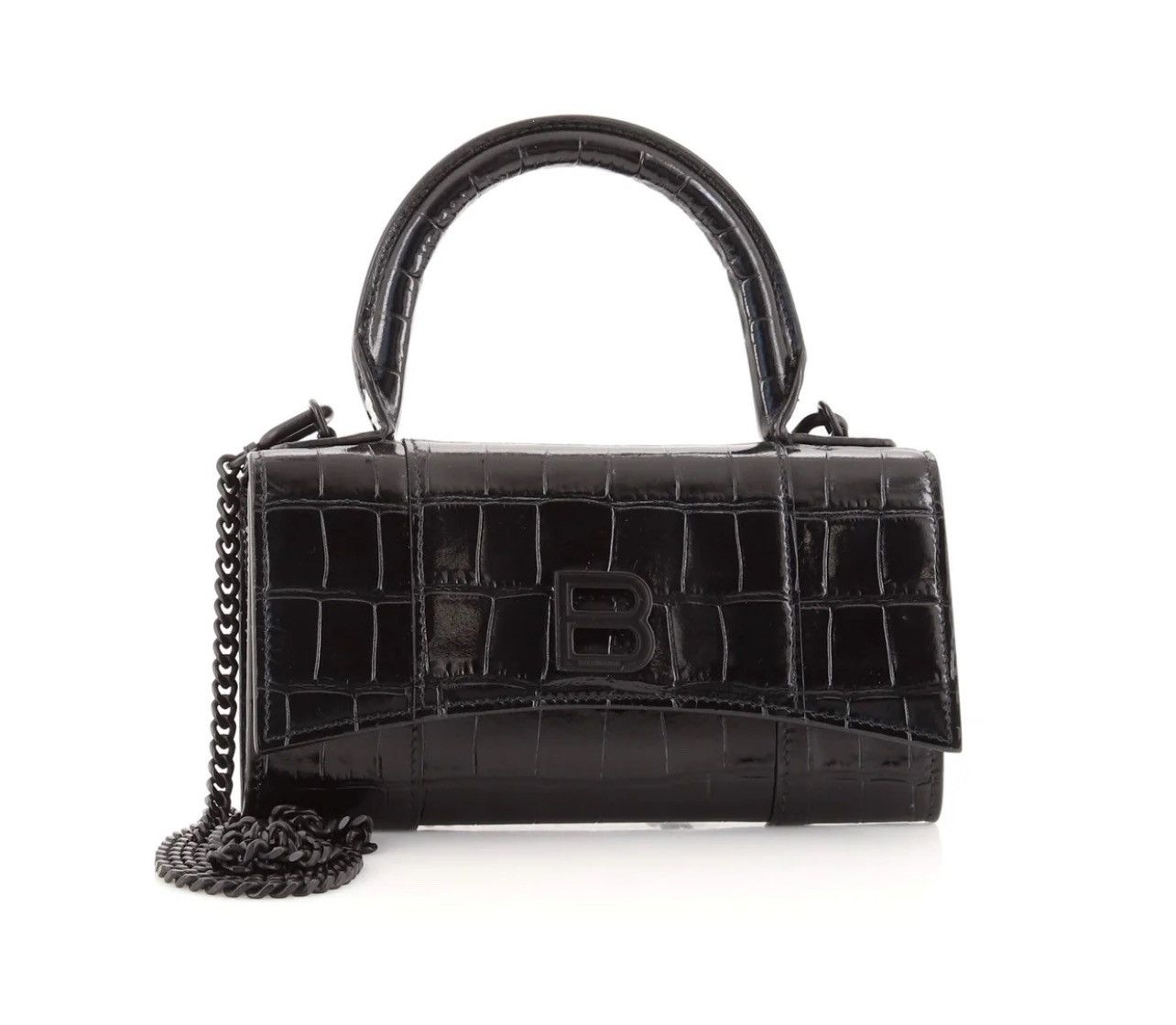 Balenciaga Hourglass Croc Embossed Leather Top Handle Bag Size ONE SIZE - 2 Thumbnail