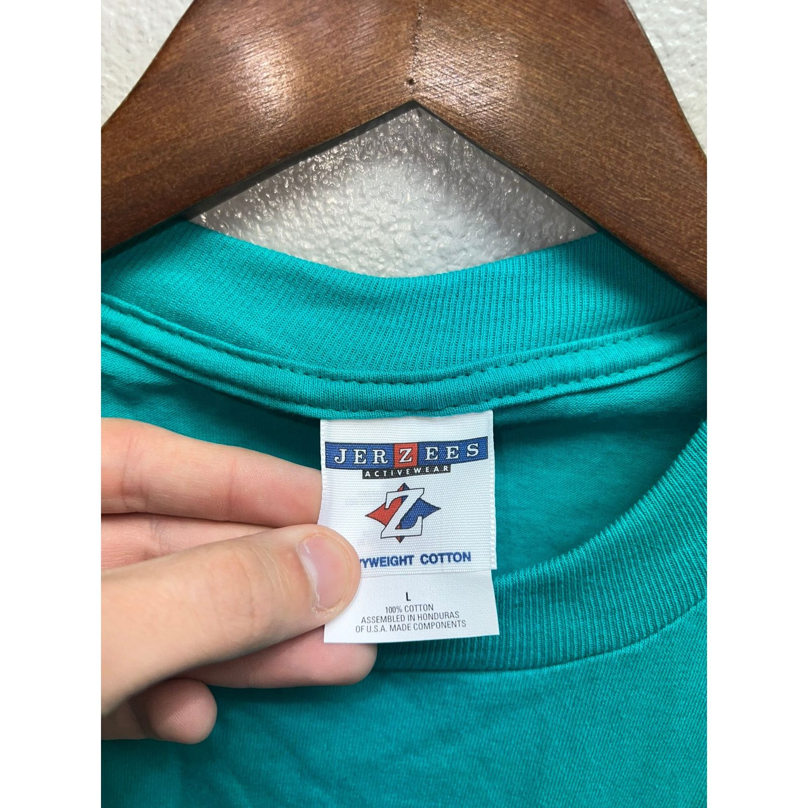 Jerzees Vintage Teal Blank Shirt Jerzees Heavyweight Cotton Tee 90s Size US L / EU 52-54 / 3 - 6 Thumbnail