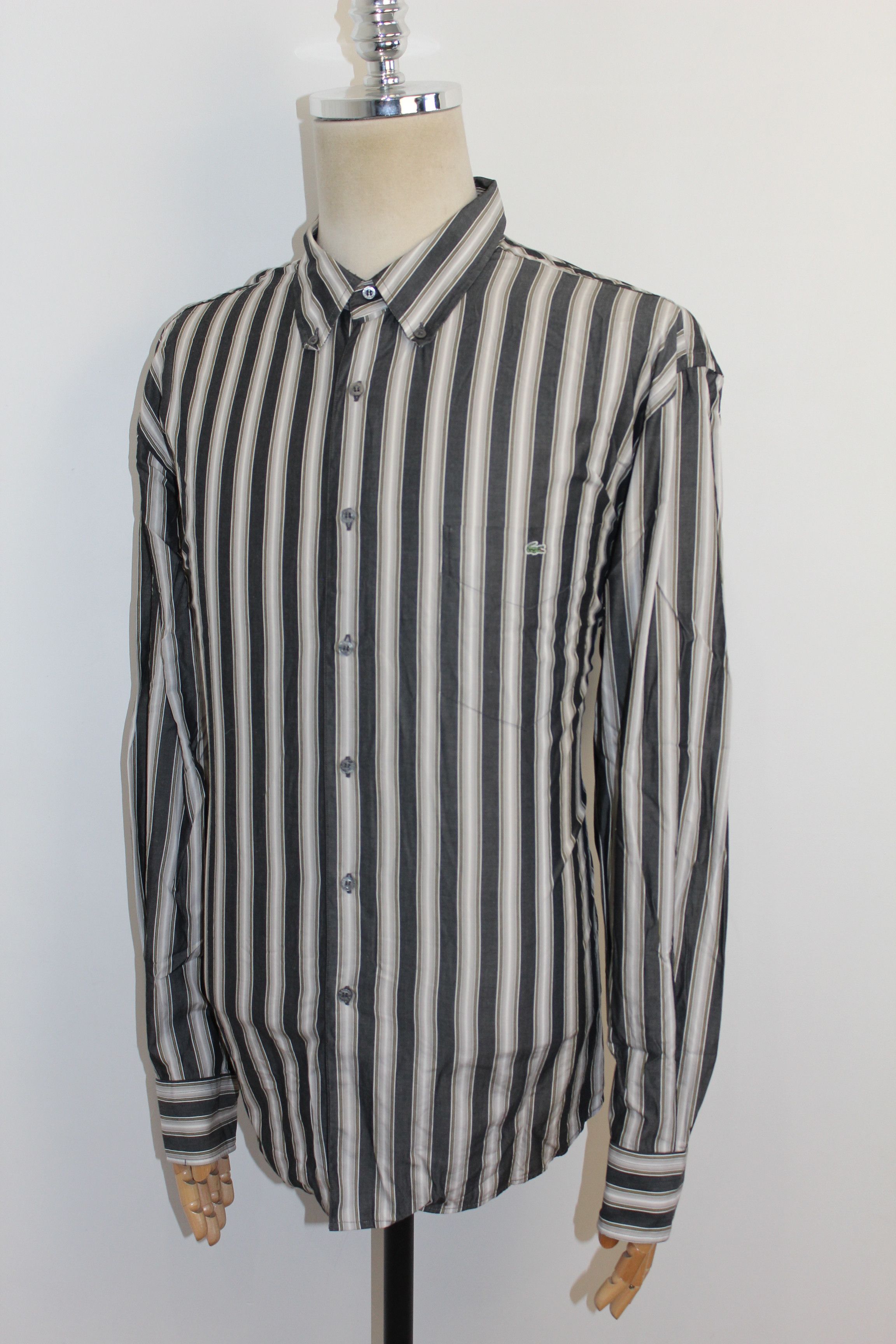 Lacoste Mens LACOSTE Long Sleeve Grey Striped Shirt Top Size M Size US XL / EU 56 / 4 - 3 Thumbnail