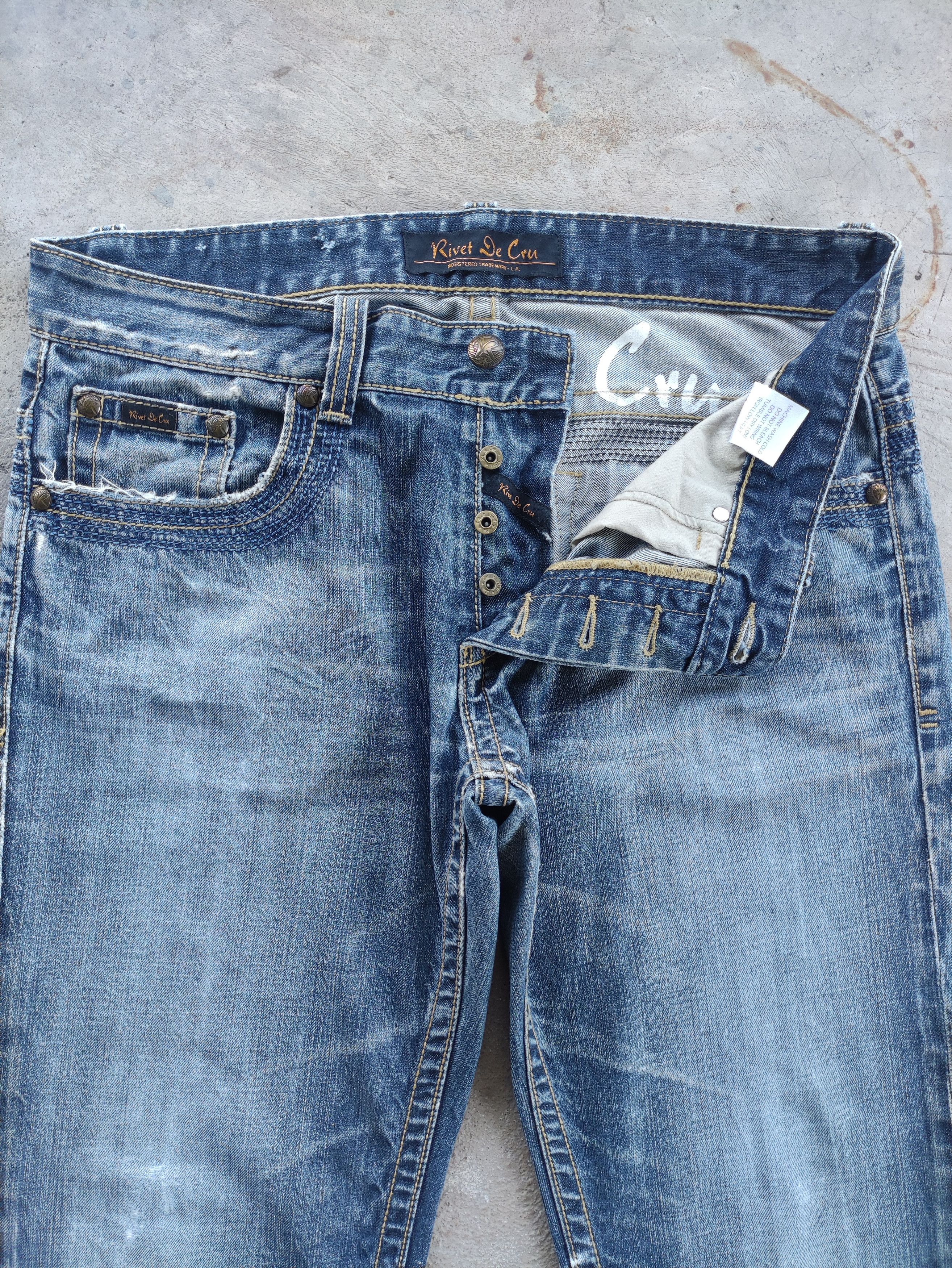Japanese Brand Vintage Rivet De Cru Button Baggy Jean Distressed Faded Size US 40 / EU 56 - 3 Thumbnail