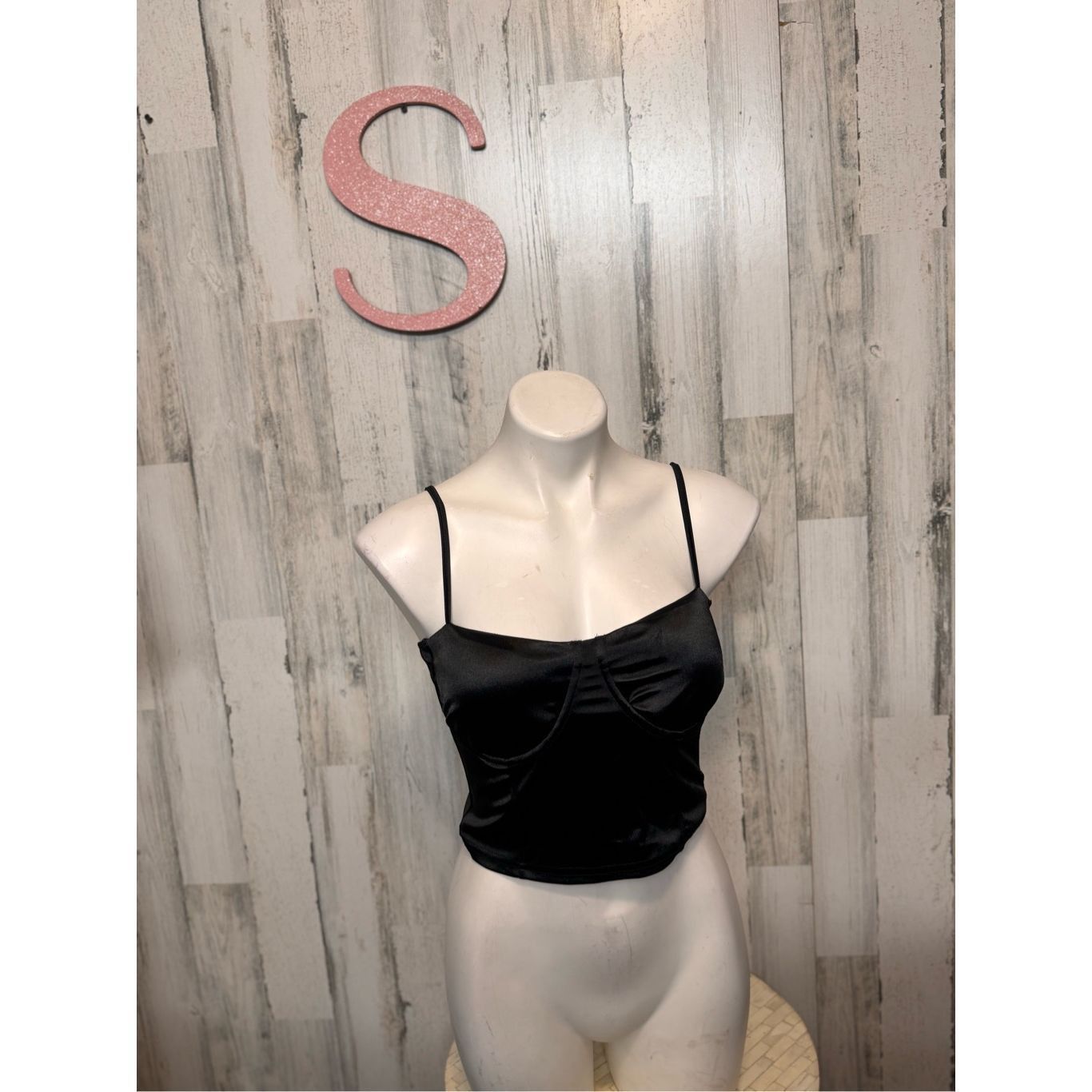 Other Love University Black Satin Bustier Crop Top – Size S Size S / US 4 / IT 40 - 1 Thumbnail