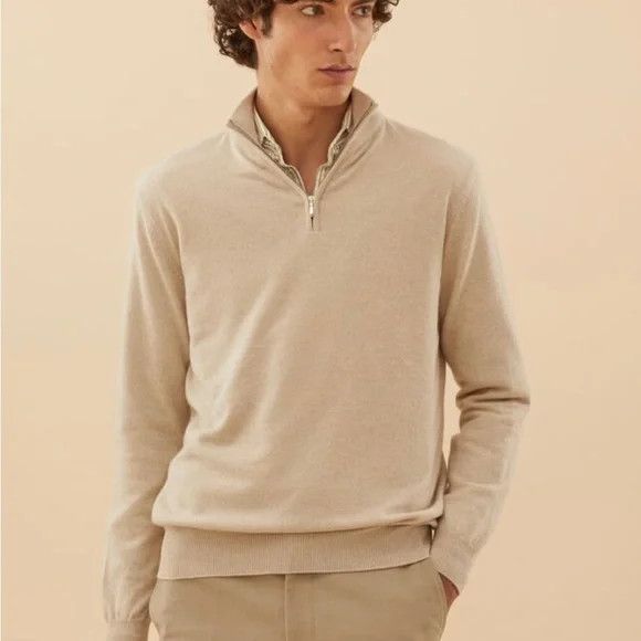 Loro Piana o1w1db10425 FAI5380 Mezzocollo Sweater in Oatmeal Size US XL / EU 56 / 4 - 2 Thumbnail
