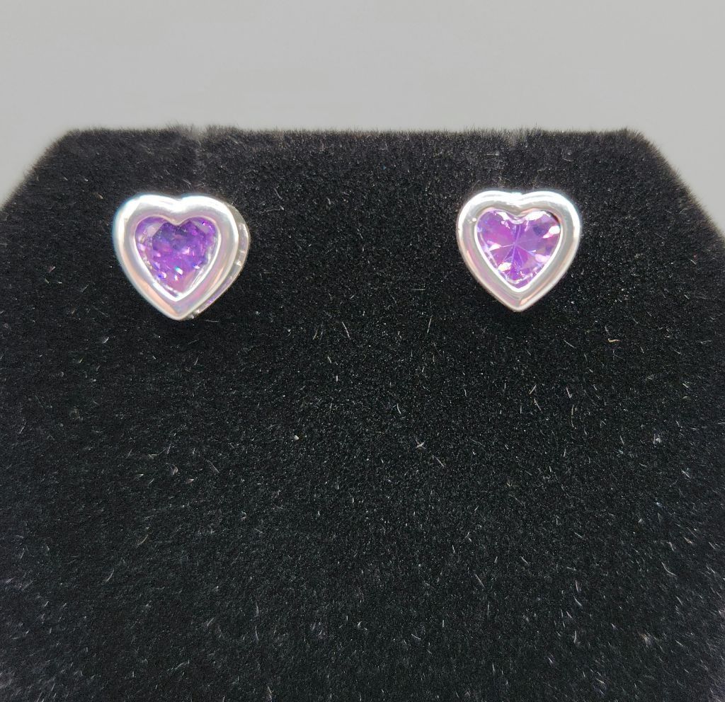Designer Made with Swarovski Crystal Purple Heart Silver Plated Studs Size ONE SIZE - 2 Thumbnail