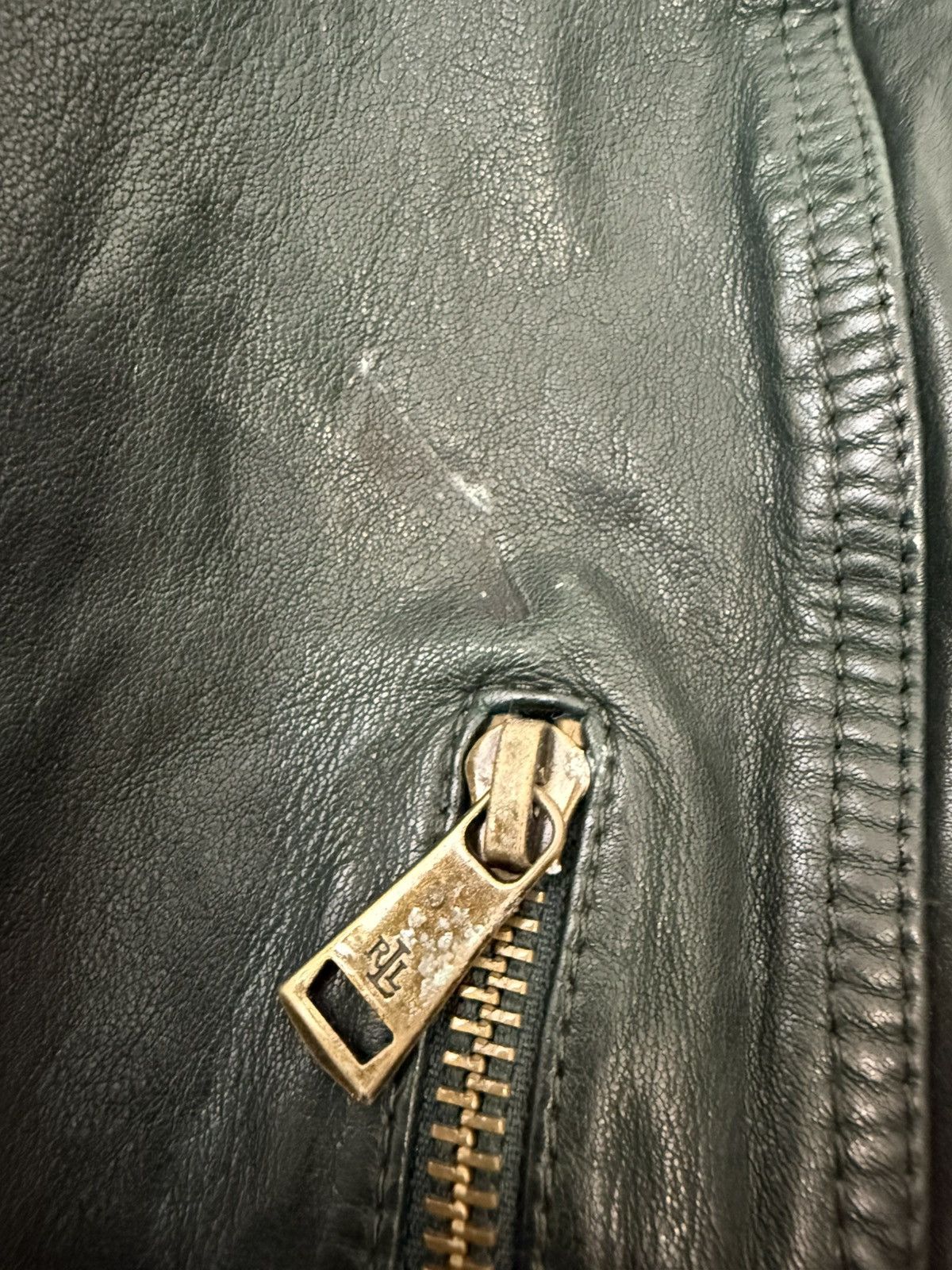 Rare Lauren Ralph Lauren Dark Green Leather Biker Jacket