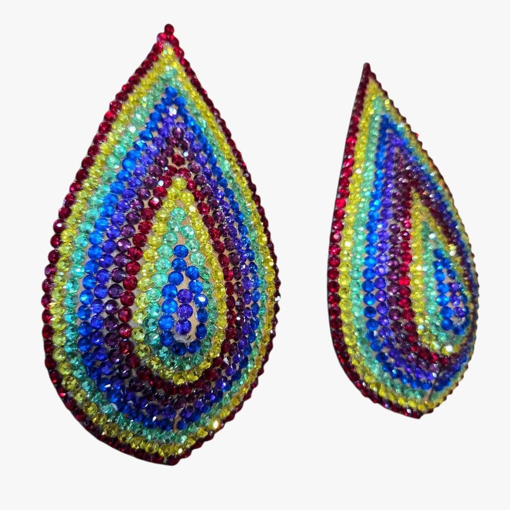 Handmade Handmade Rainbow Teardrop Rhinestone Pasties Size 2 3/4" Size ONE SIZE - 3 Thumbnail