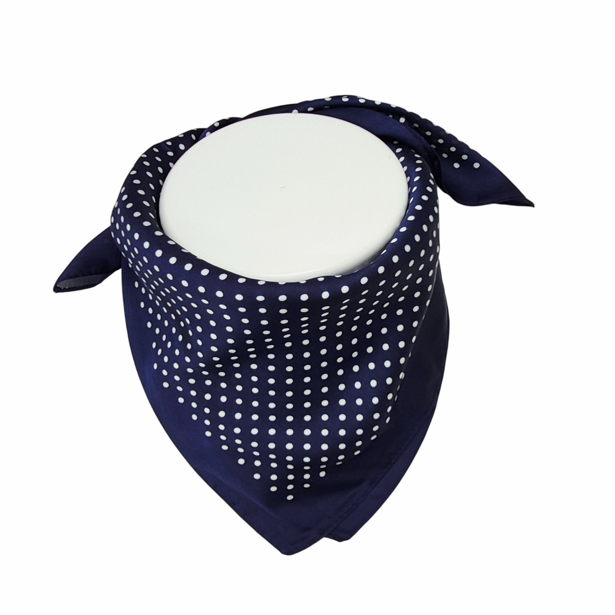 Other ✨Luxury Elegant Silky Scarf Navy Blue Beige Polka Dot Zigzag Size ONE SIZE - 3 Thumbnail