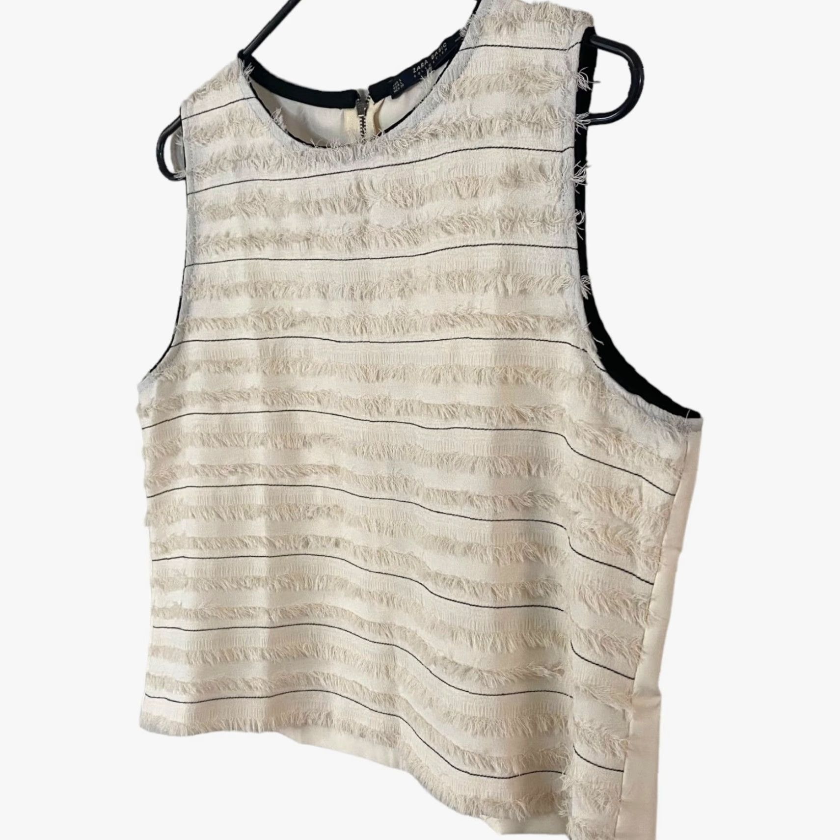 Zara Zara Blouse Adult Large Cream Fringe Sleeveless Tank Zip-Back Womens Size L / US 10 / IT 46 - 2 Thumbnail