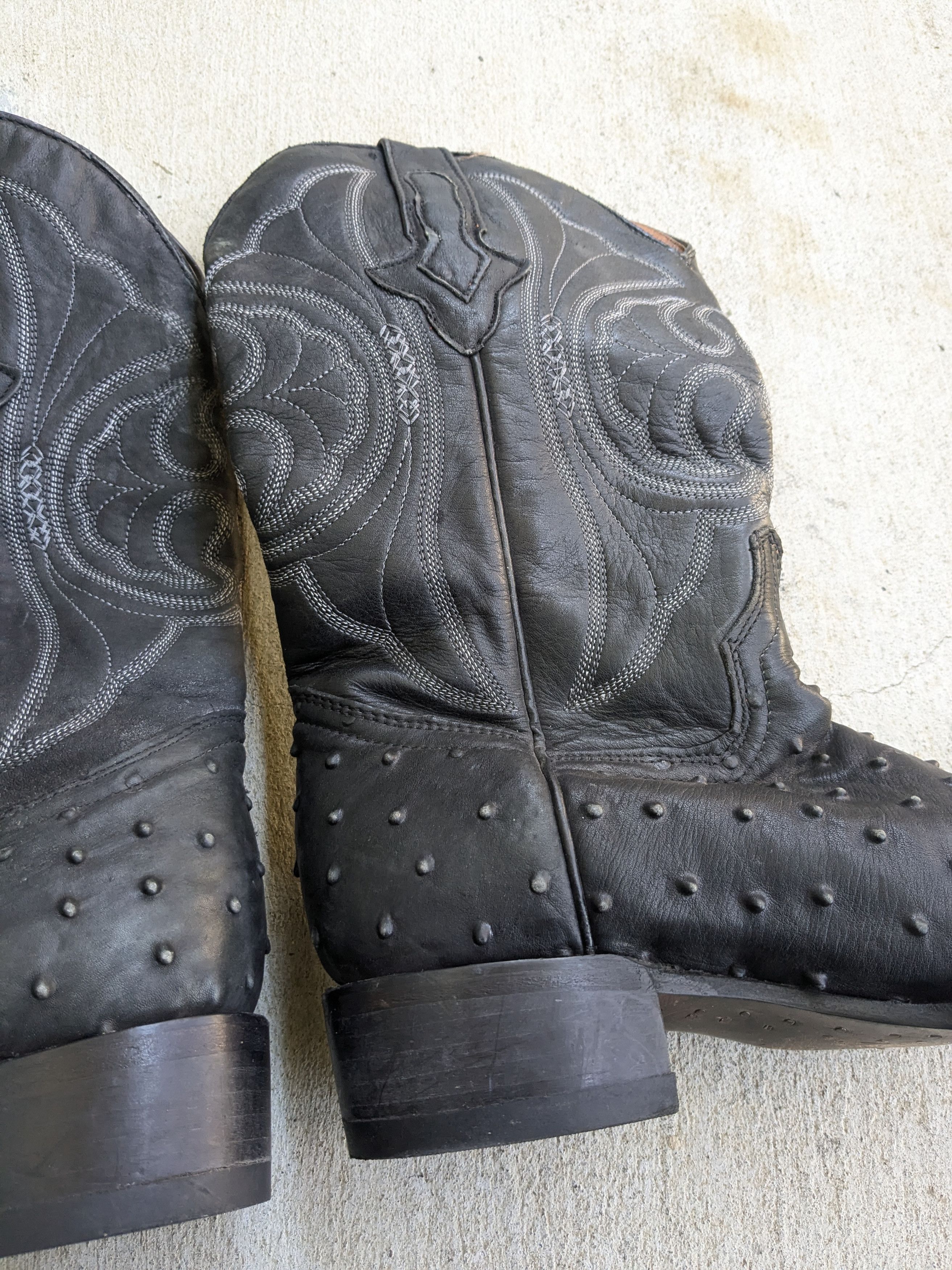 Genuine Leather × Vintage Vintage Cowboy Boots Ostrich Leather Black 7 Size US 7 / EU 40 - 7 Thumbnail
