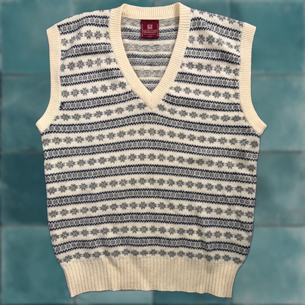 Nordstrom VINTAGE Nordstrom Sweater Vest Shirt Womens Large L Wool Beige V-Neck Striped All Seasons Lightweight Knit Classic Fashion Mens Girls? Size L / US 10 / IT 46 - 1 Thumbnail