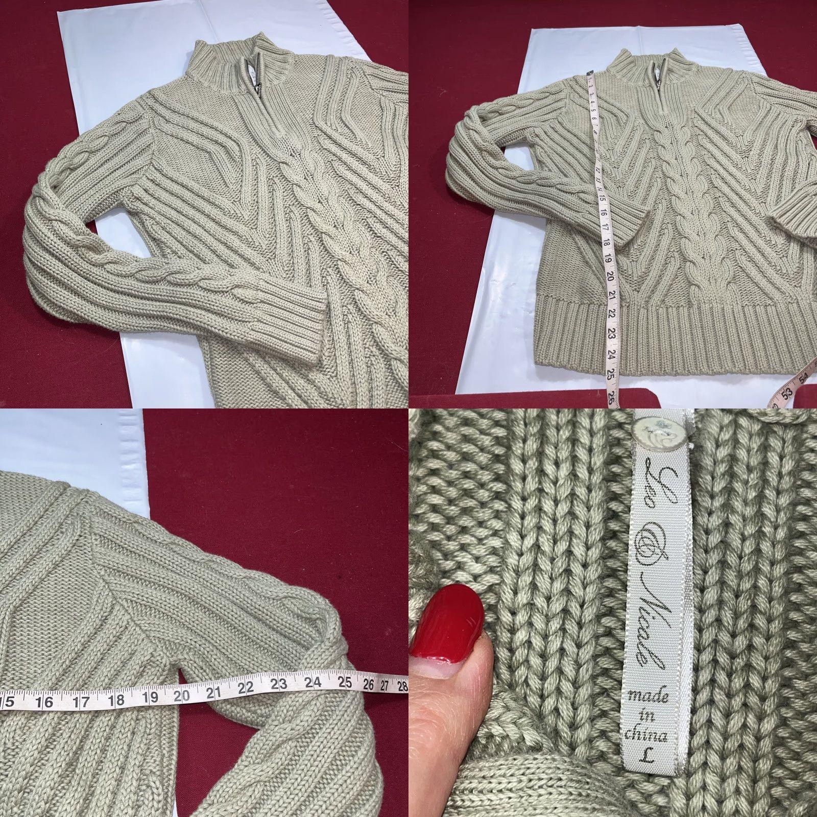 Vintage Leo Nicole Green Cable Knit Cardigan Sweater 1/4 Zip Mock Neck Cotton Large Women’s Long Sleeve Cardigan Size L / US 10 / IT 46 - 8 Thumbnail