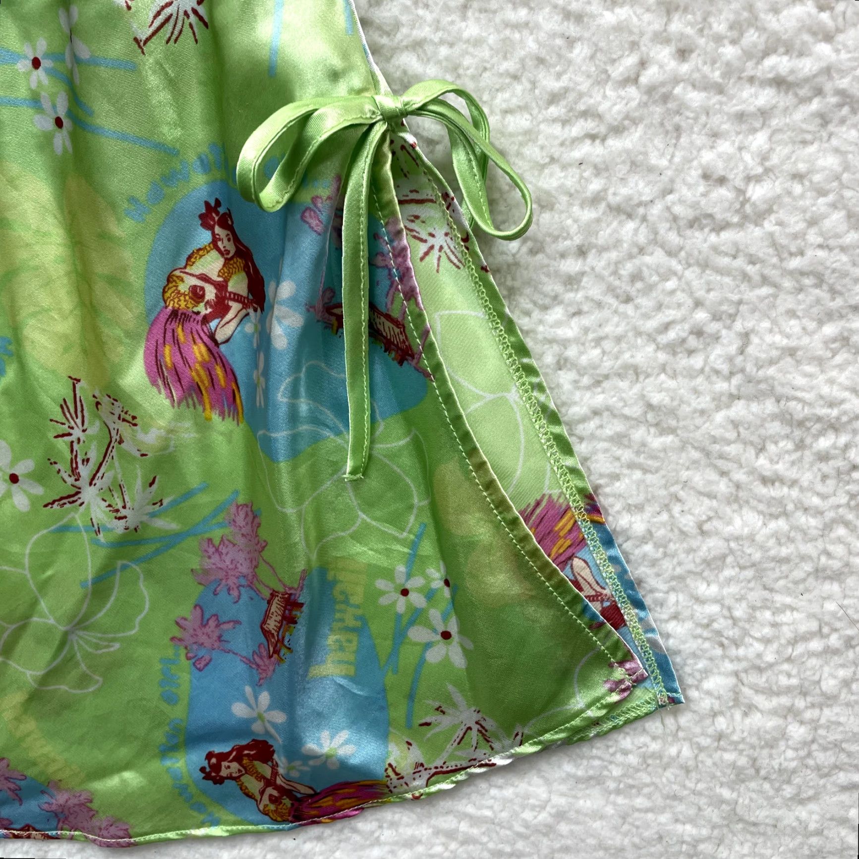 Vintage VINTAGE Y2K Slip Dress Medium Green Floral Satin Hawaiian Hoola Coconut Girl Mens Size M / US 6-8 / IT 42-44 - 4 Thumbnail