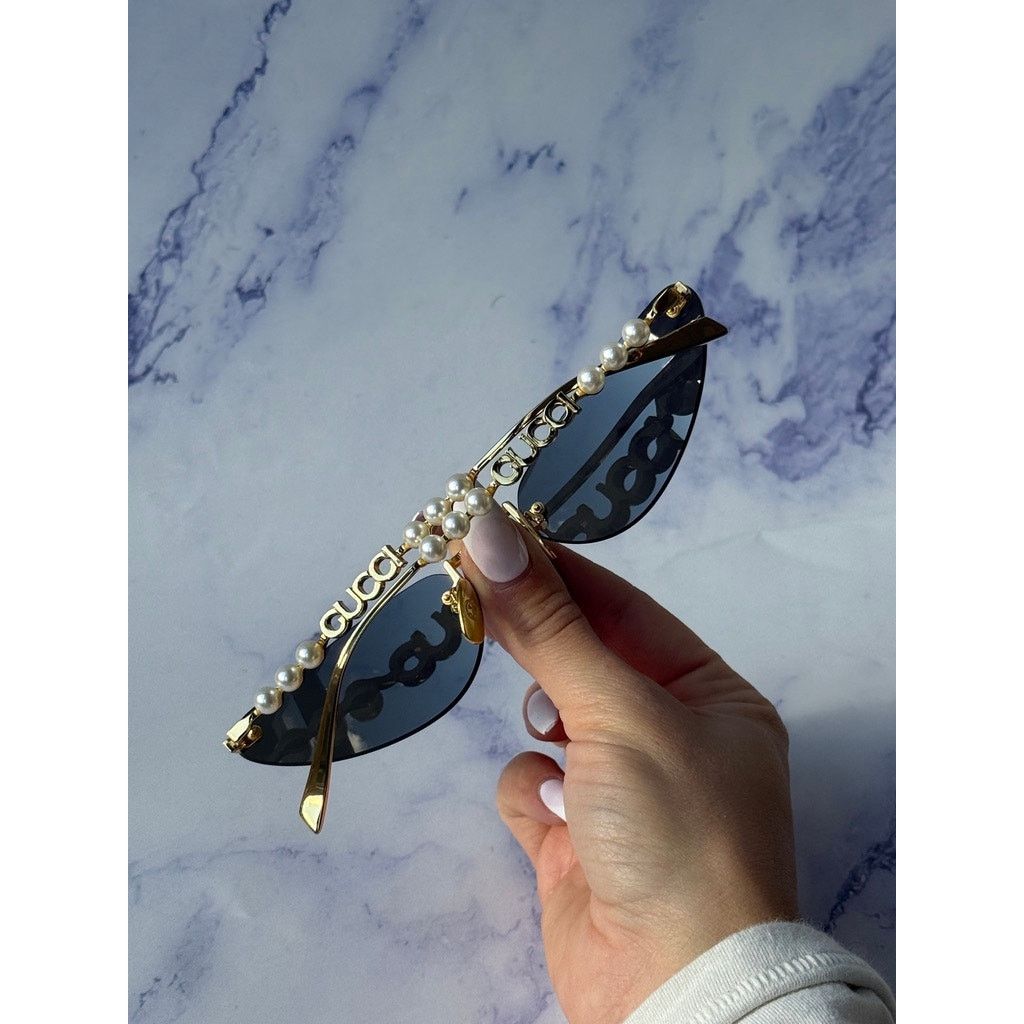 Gucci NEW Gucci GG1920S Gold Cat Eye Pearl Sunglasses Size ONE SIZE - 10 Thumbnail