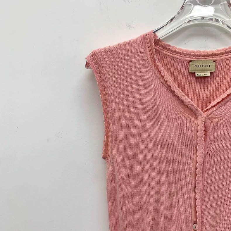 Gucci Gucci Pink cotton V-neck sleeveless hollow knitted dress Size L / US 10 / IT 46 - 3 Thumbnail